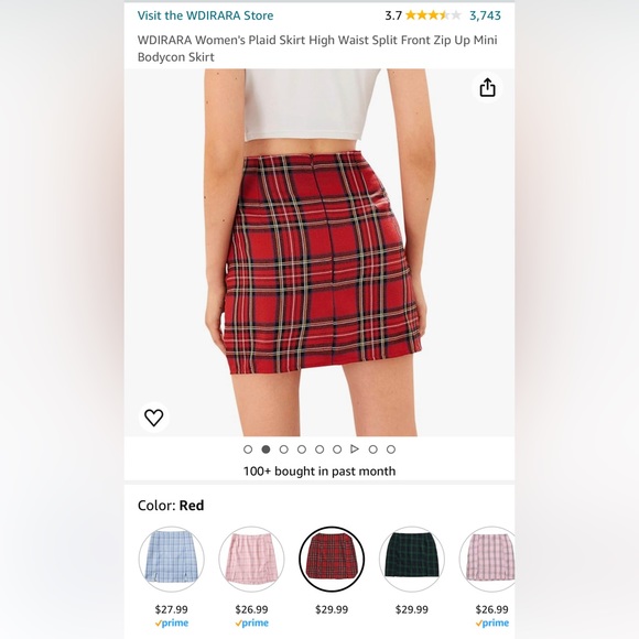 Red Mini Skirt, Flannel, Size Medium (USA 6-8), Worn Once - Picture 2 of 3